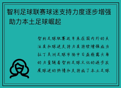 智利足球联赛球迷支持力度逐步增强 助力本土足球崛起 智利足球联赛球迷支持力度逐步增强 助力本土足球崛起
