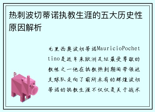 热刺波切蒂诺执教生涯的五大历史性原因解析