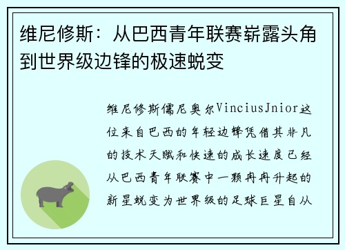 维尼修斯：从巴西青年联赛崭露头角到世界级边锋的极速蜕变