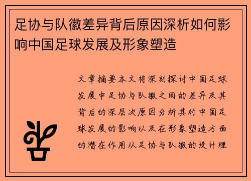 足协与队徽差异背后原因深析如何影响中国足球发展及形象塑造 足协与队徽差异背后原因深析如何影响中国足球发展及形象塑造